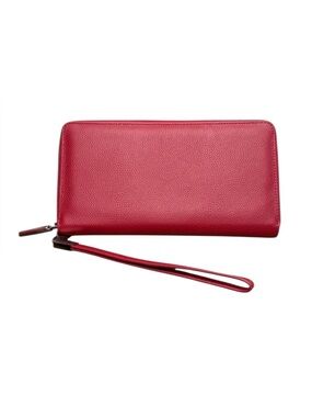 Bveyzi Elegant Red Faux Leather Wristlet Wallet Clutch RFID Blocking Zip Around